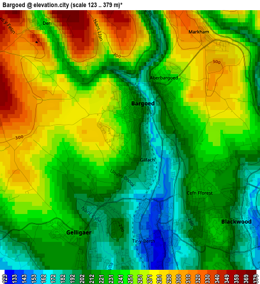 Bargoed elevation map