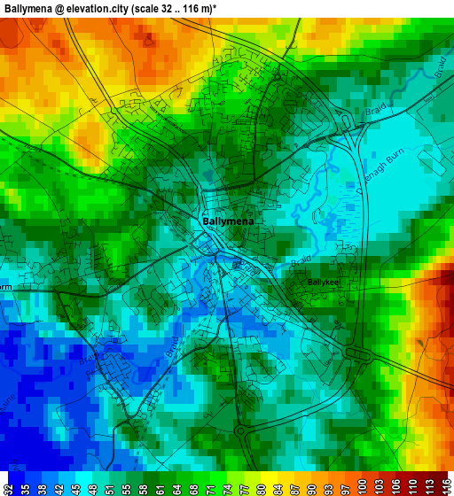 Ballymena elevation map