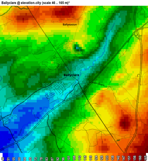 Ballyclare elevation map