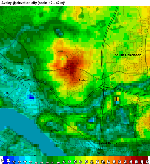 Aveley elevation map