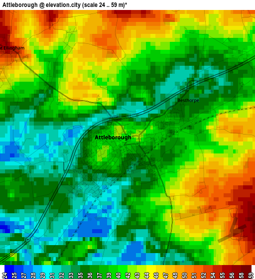 Attleborough elevation map