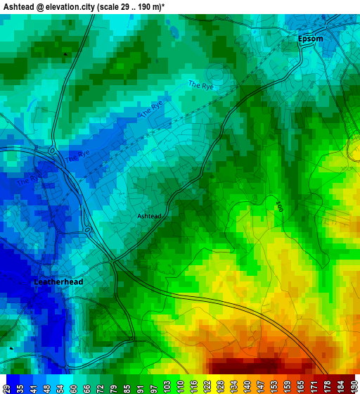 Ashtead elevation map