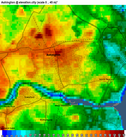 Ashington elevation map