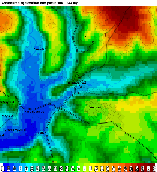 Ashbourne elevation map