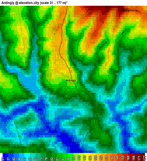 Ardingly elevation map