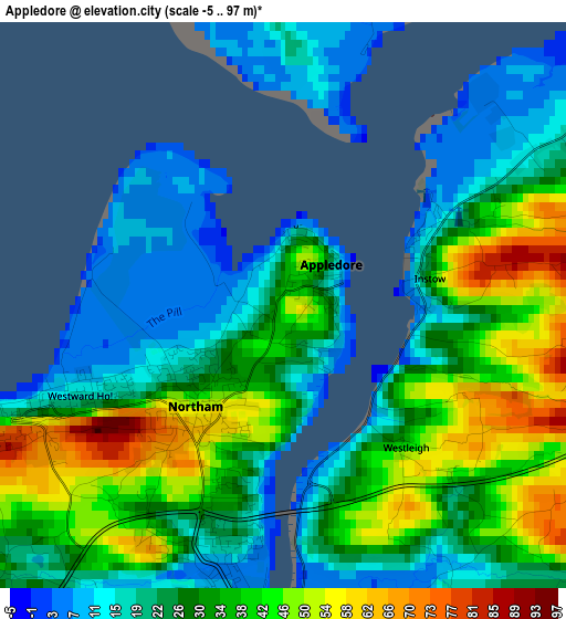 Appledore elevation map