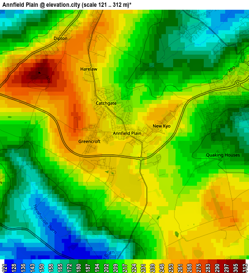 Annfield Plain elevation map