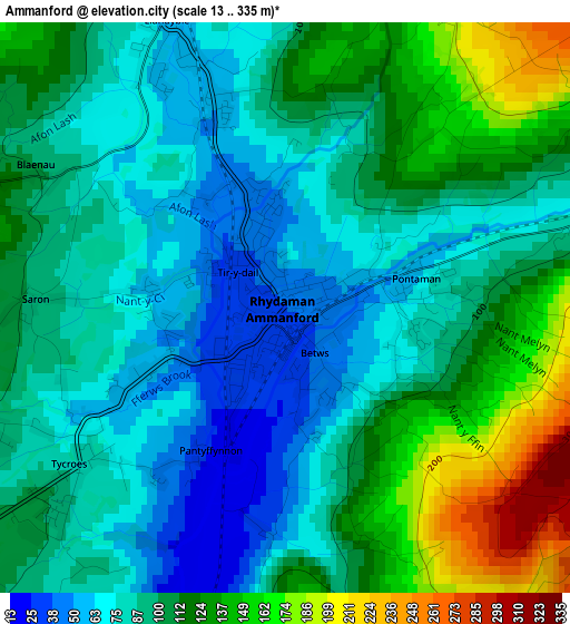 Ammanford elevation map