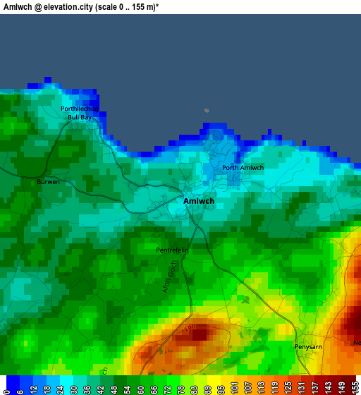 Amlwch elevation map