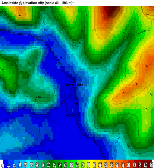 Ambleside elevation map