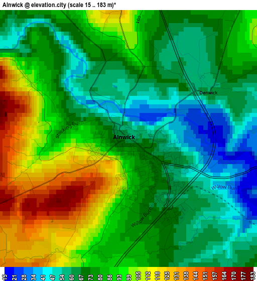 Alnwick elevation map