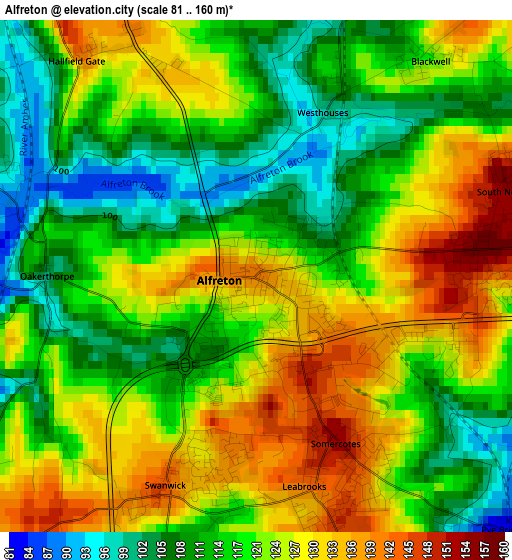 Alfreton elevation map