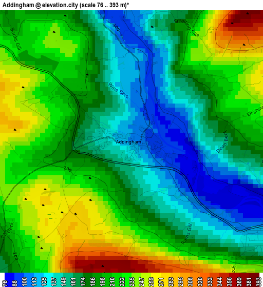 Addingham elevation map