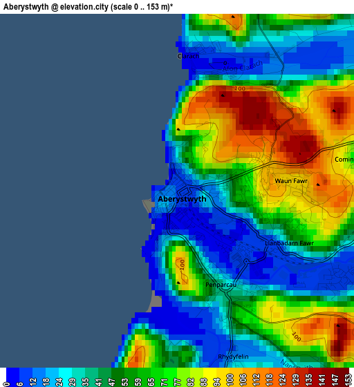 Aberystwyth elevation map