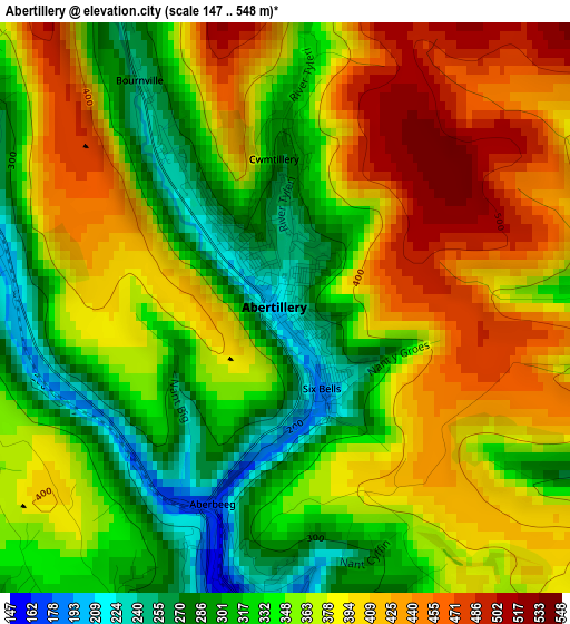 Abertillery elevation map