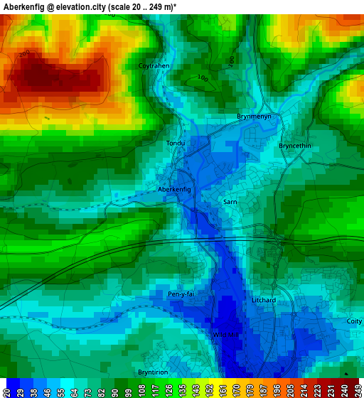 Aberkenfig elevation map