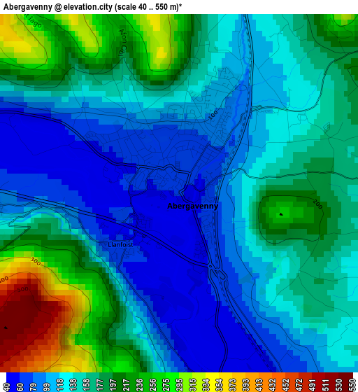 Abergavenny elevation map