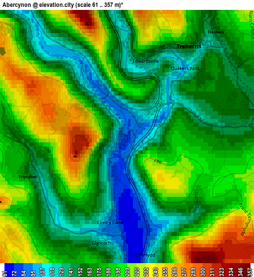 Abercynon elevation map