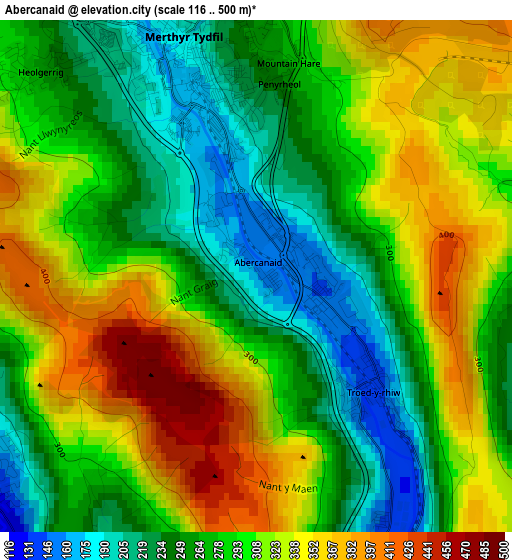 Abercanaid elevation map