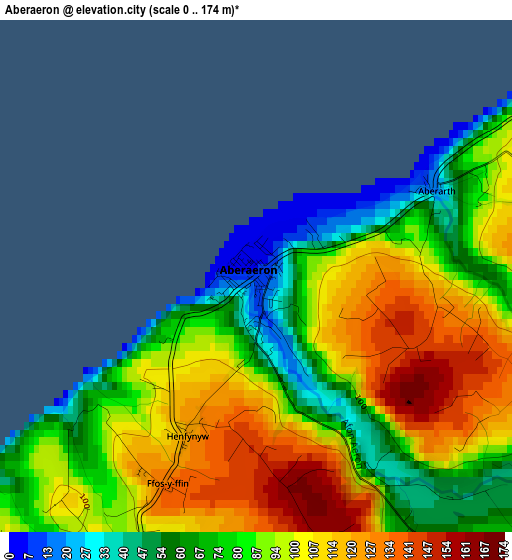 Aberaeron elevation map