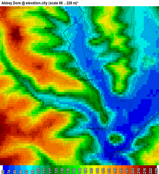 Abbey Dore elevation map