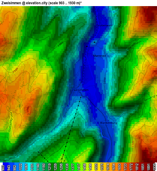 Zweisimmen elevation map