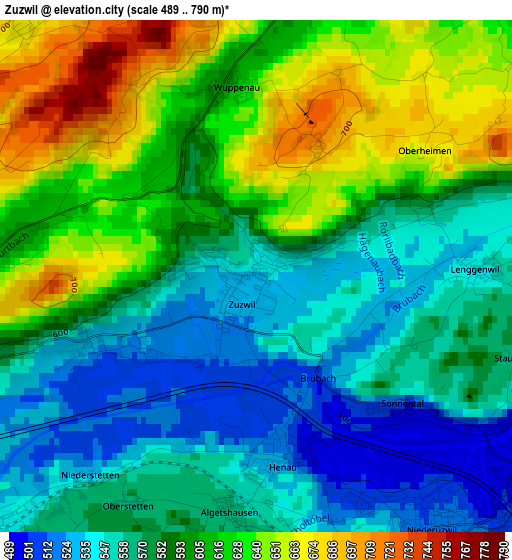 Zuzwil elevation map