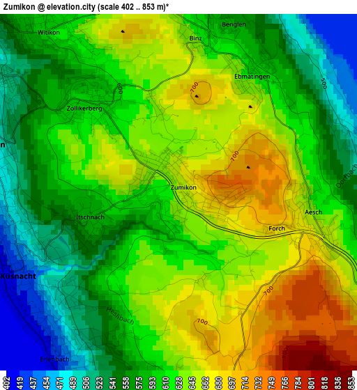 Zumikon elevation map