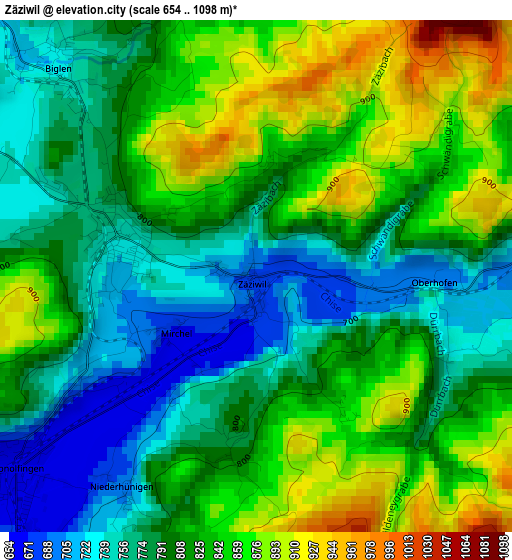 Zäziwil elevation map