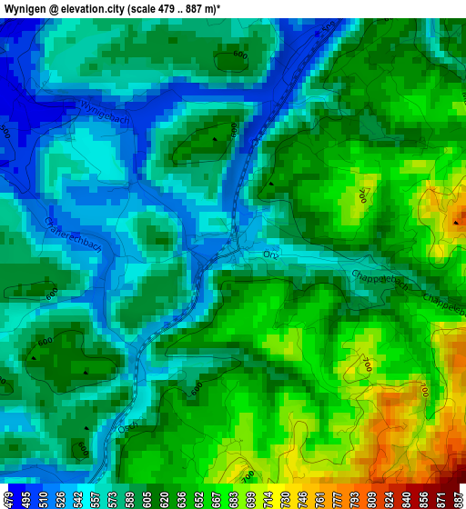Wynigen elevation map