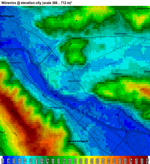 Würenlos elevation map