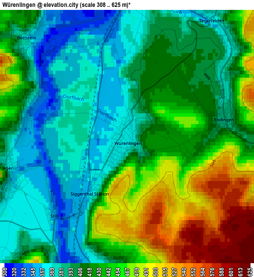 Würenlingen elevation map