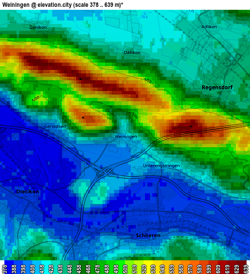 Weiningen elevation map