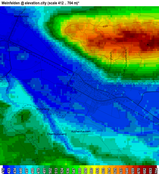 Weinfelden elevation map