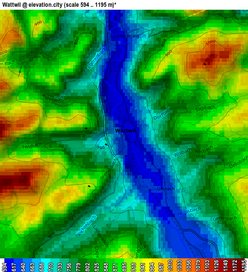 Wattwil elevation map