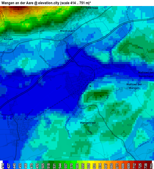Wangen an der Aare elevation map