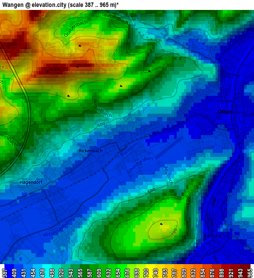 Wangen elevation map