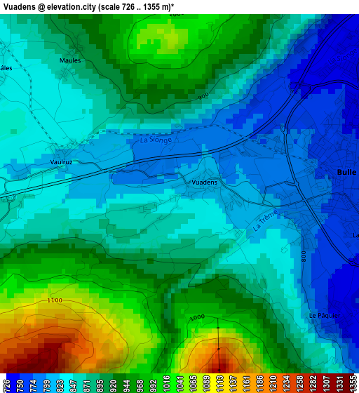 Vuadens elevation map