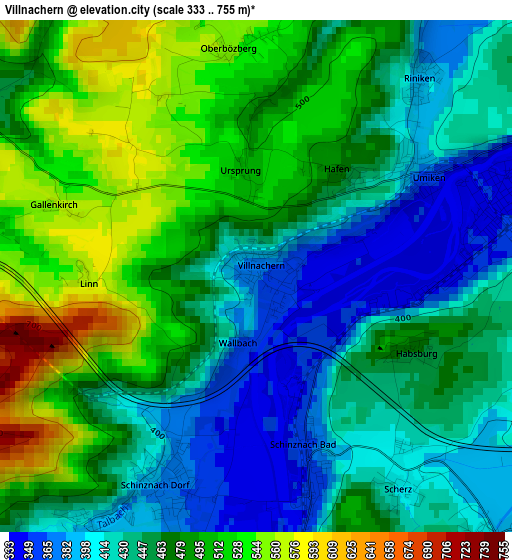 Villnachern elevation map