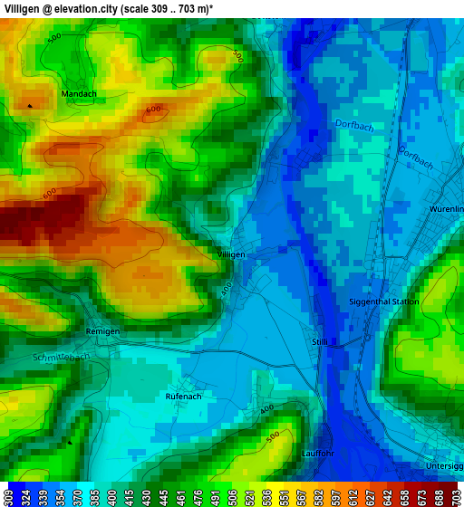 Villigen elevation map