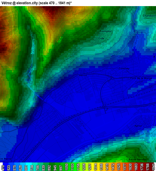 Vétroz elevation map