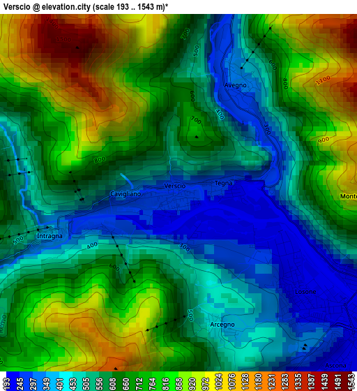 Verscio elevation map