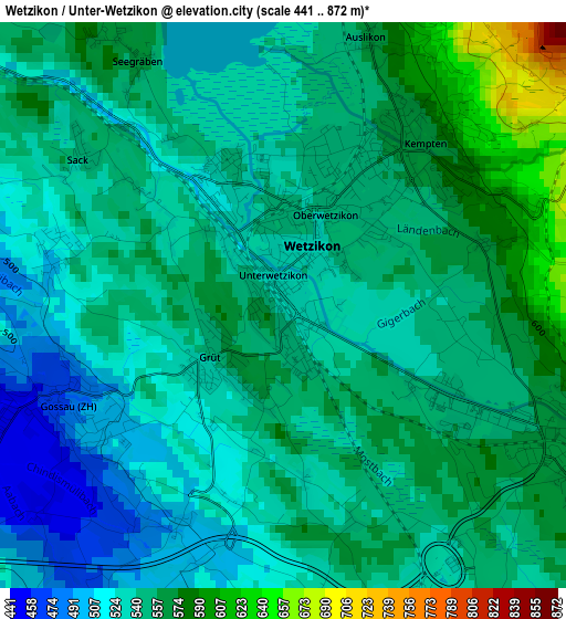 Wetzikon / Unter-Wetzikon elevation map