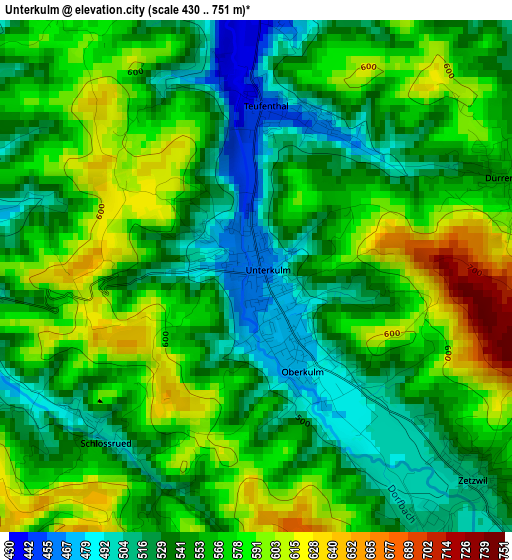 Unterkulm elevation map