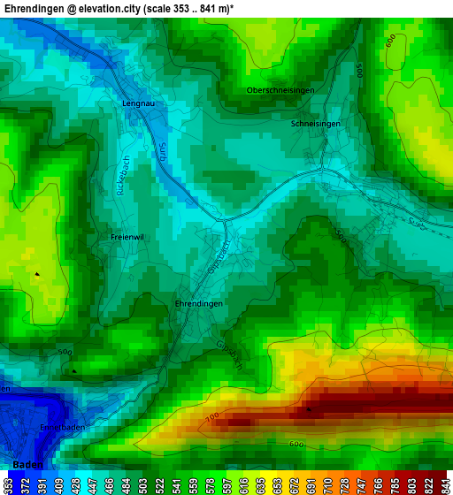 Ehrendingen elevation map