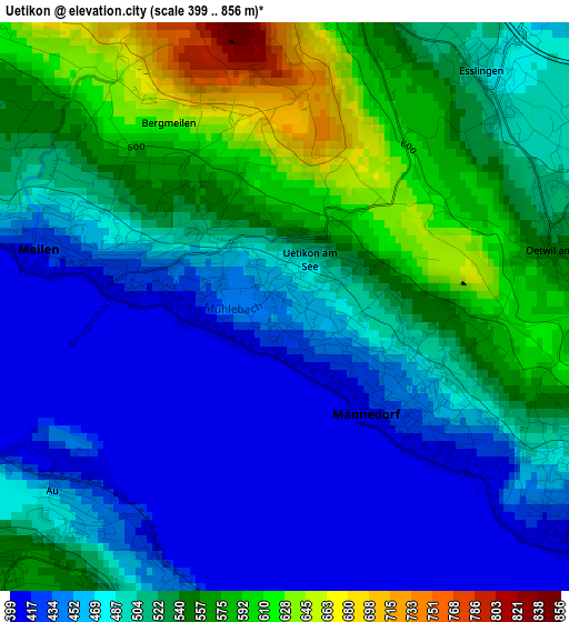 Uetikon elevation map