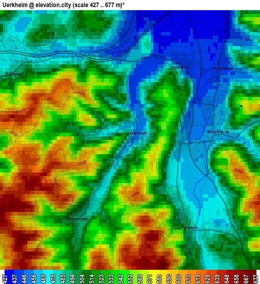 Uerkheim elevation map