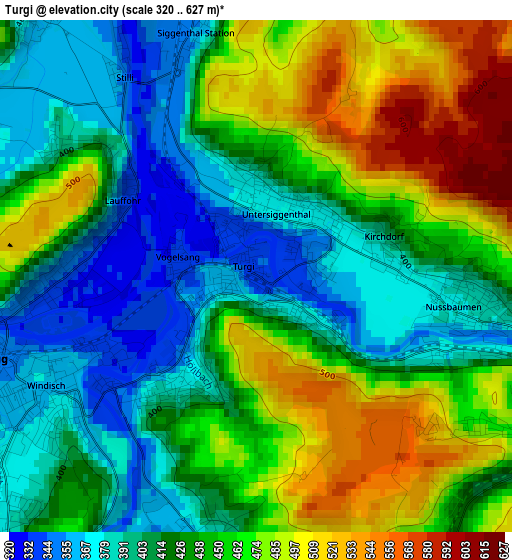 Turgi elevation map
