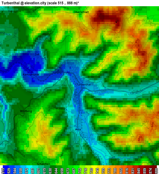 Turbenthal elevation map