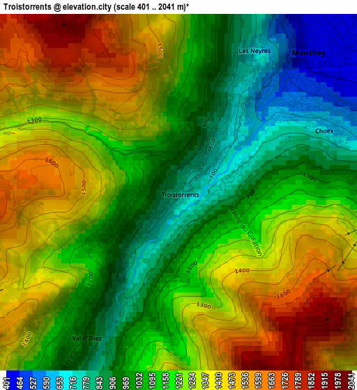 Troistorrents elevation map